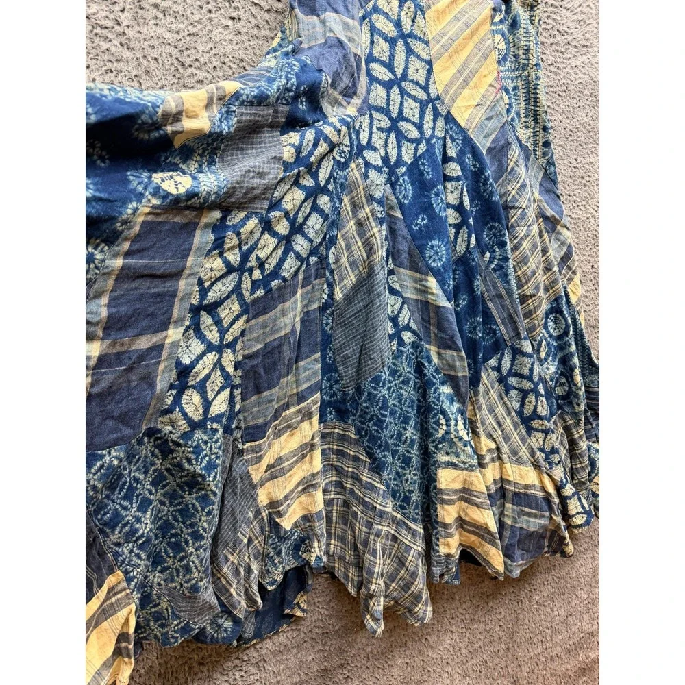 Ralph Lauren Linen-Cotton Patchwork Flared Maxi Skirt Indigo Womens Size 12